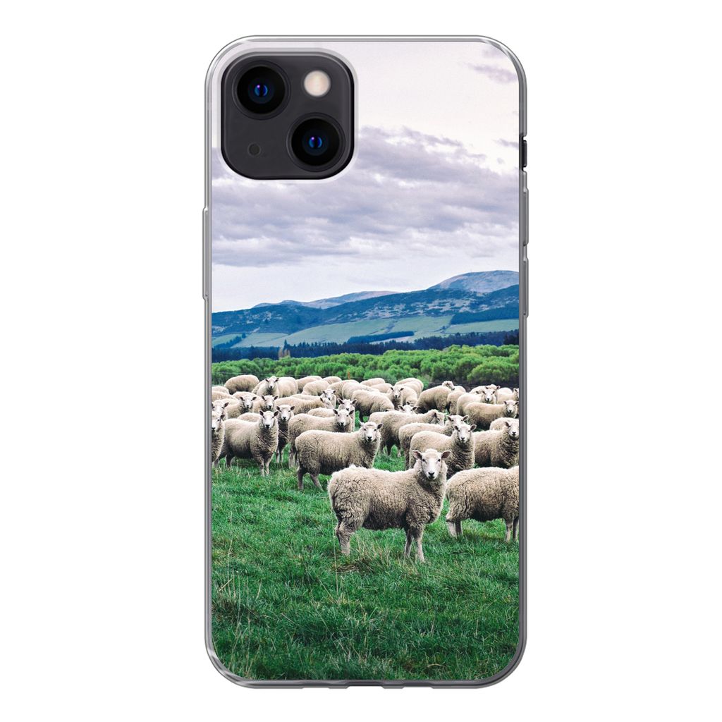 MuchoWow Handyhülle Schutzhülle Hülle für iPhone 13 Schafe - Natur - Gras Silikon Softcase Handy Hülle - Karteninhaber