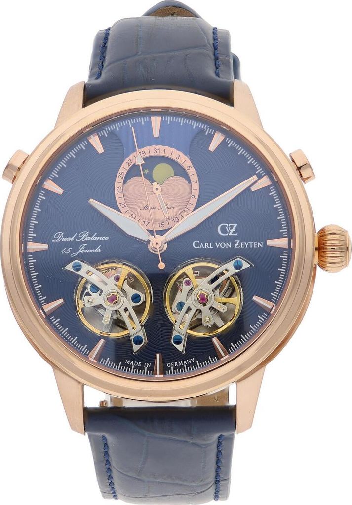 Carl von Zeyten Durbach Automatik Herrenuhr - blaues Zifferblatt - Roségold Edelstahlgehäuse - Mondphase