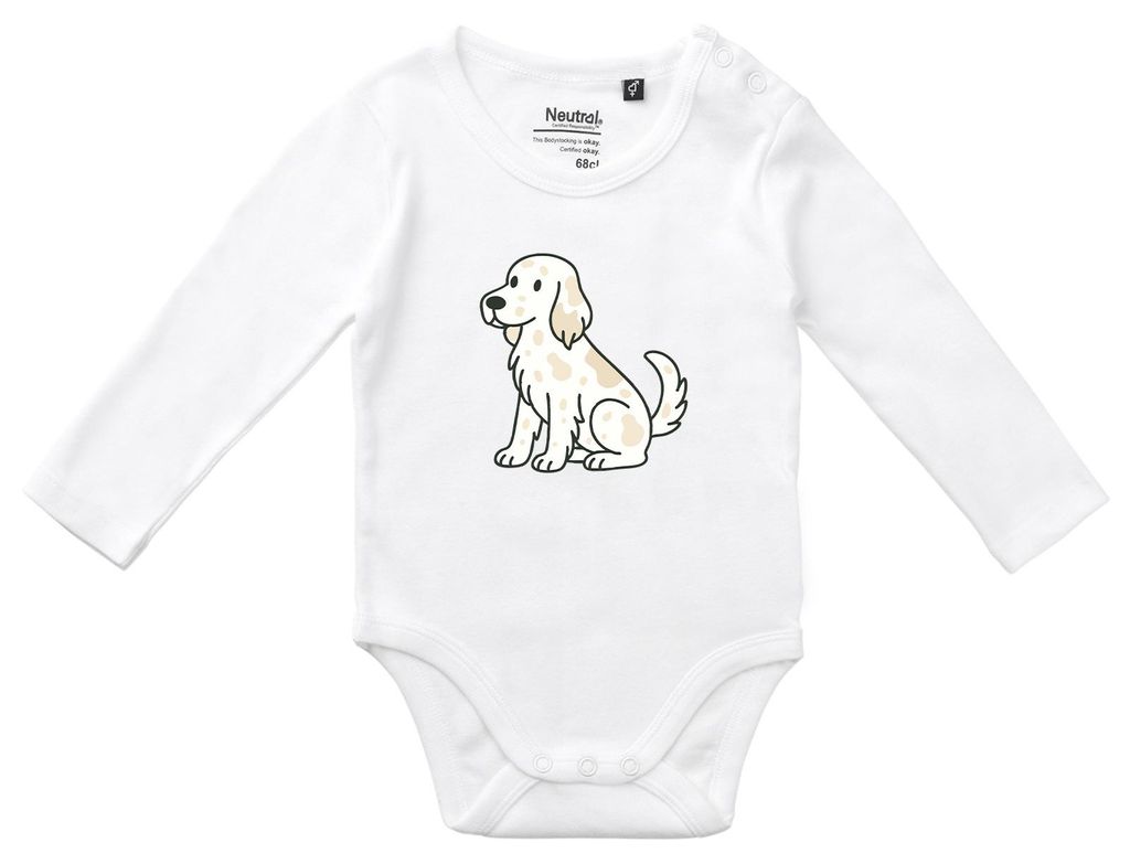 Huuraa Baby Body English Setter Comic Setti 62 White Baumwolle Fairtrade Langarmbody Geschenkidee