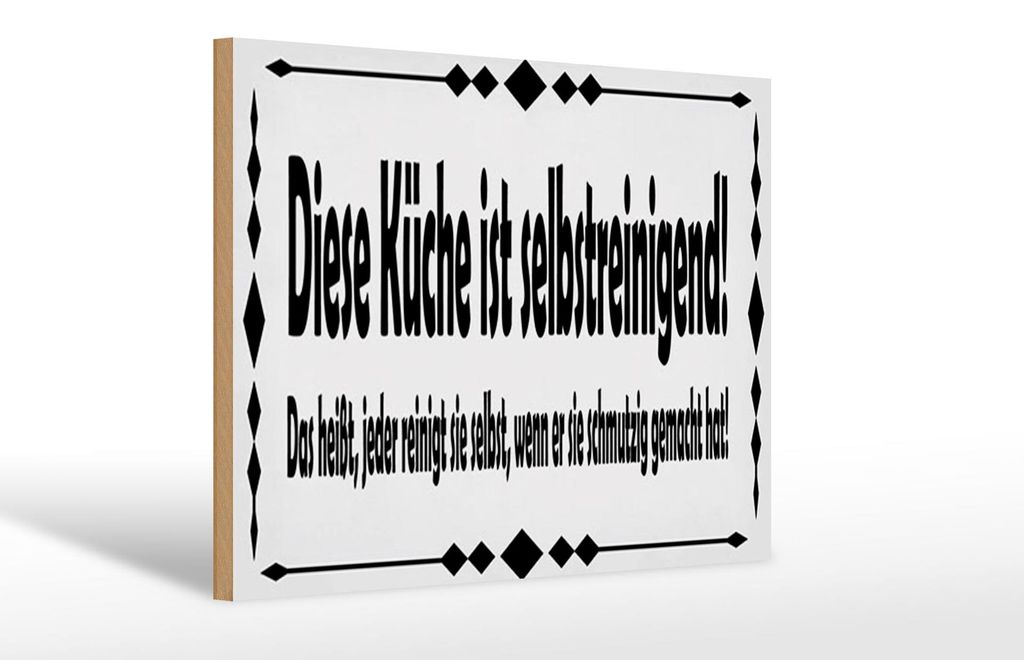 Holzschild Spruch 12x18 cm Küche Selbstreinigend Schild