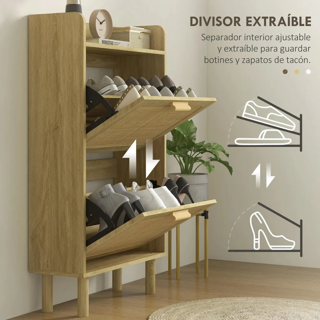 Armoire à chaussures chêne 2 compartiments 80 x 24,5 x 110 cm robuste