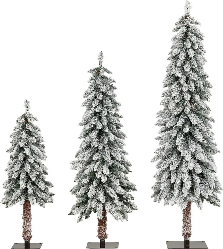 Décoration de Noël : pack de 3 sapins lumineux avec effet neige réelle