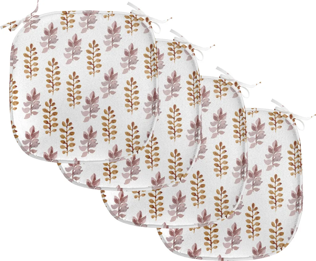 ABAKUHAUS Rivestimento naturale per sedie da sala da pranzo, rami fioriti primaverili, cuscino decorativo impermeabile con cinturini per sedie da cucina, 40 cm x 40 cm - confezione da 4, rosa essiccata caffè chiaro