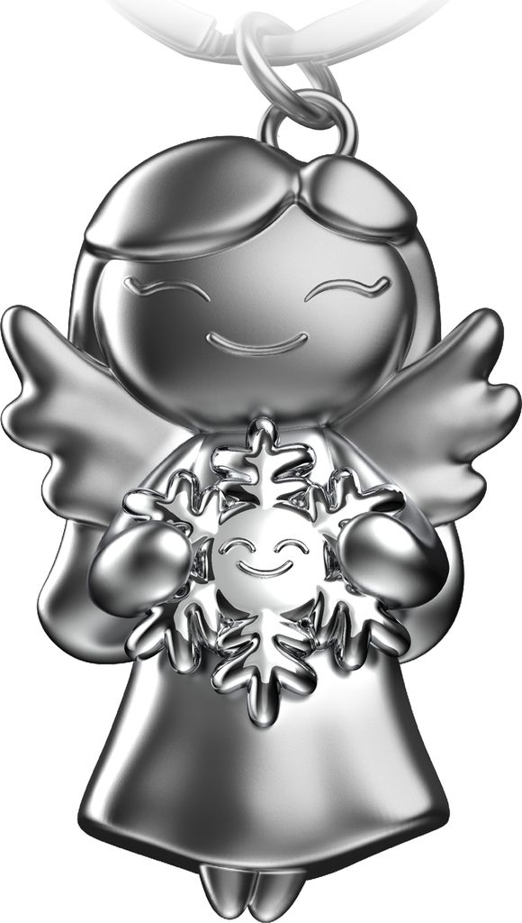 "Star" Schutzengel Schlüsselanhänger - Glücksengel mit Schneeflocke in Silber - Engel Glücksbringer