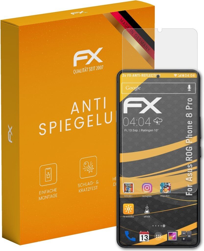 atFoliX FX-Antireflex 3x Schutzfolie kompatibel mit Asus ROG Phone 8 Pro Displayfolie