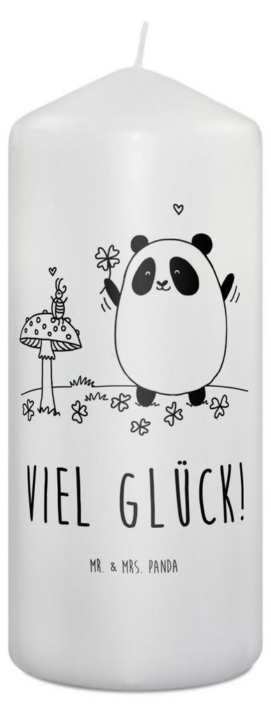 Mr. & Mrs. Panda Kerze Panda Glück 19 x 8 cm - Weiß - Geschenk, Erinnerungskerze, Blockkerze, Erinnerungslicht, Stumpenkerze, Bedruckte