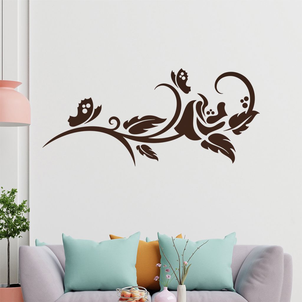 Falter Schmetterling Ranke Wandtattoo in 6 Größen - Wandaufkleber Wall Sticker - Dekoration, Küche, Wohnzimmer, Schlafzimmer, Badezimmer