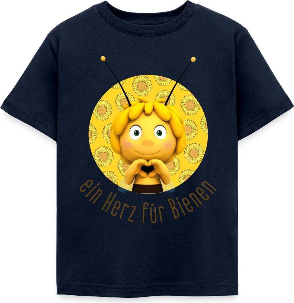 Spreadshirt Biene Maja Ein Herz Für Bienen Kinder T-Shirt, 110/116 (5-6 Jahre), Navy