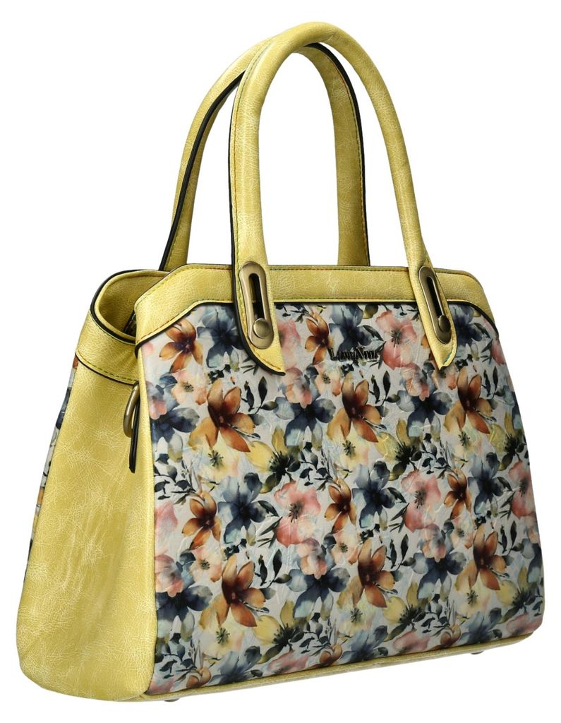 Laura Vita Damen Henkeltasche mit Blumenmuster und Umhängeriemen Aramis 09, Farbe:Gelb