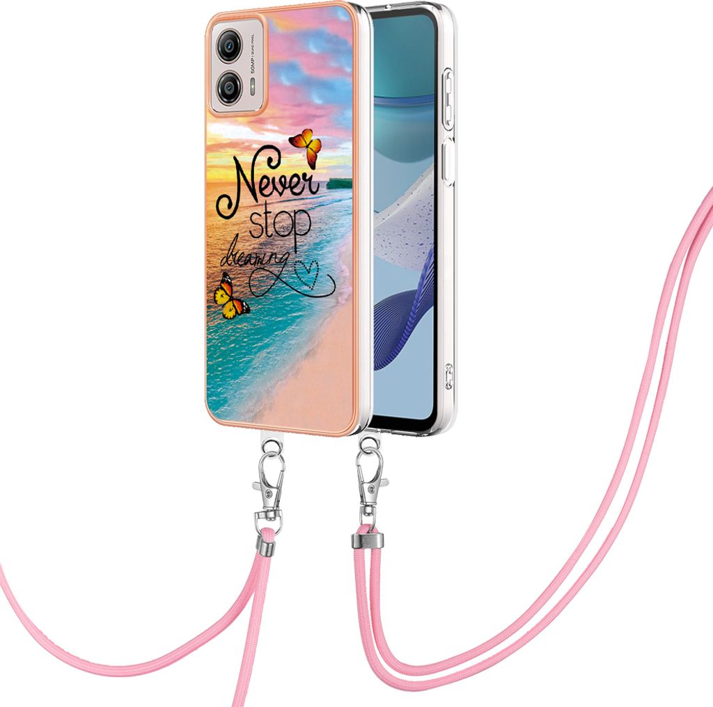 Handykette Hülle für Motorola Moto G53 Muster TPU Schutzhülle mit verstellbarem Tragegurt Gold