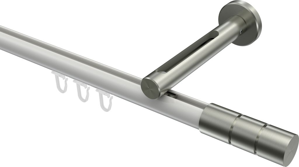 Interdeco Innenlaufstange / Gardinenstange mit Innenlauf Weiß / Edelstahl-Optik, Typ Siteno Elanto (Rillenzylinder), 20 mm Ø 1-läufig, 160 cm