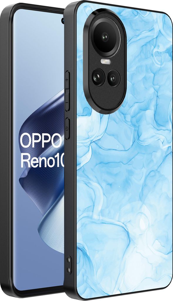Smartphonica Handyhülle Geeignet für Oppo Reno 10 / 10 Pro mit Marmordruck - TPU Rückseite Fall Marmor-Design - Hellblau