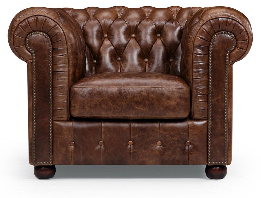 100% Vollleder Antik Stil Leder Sofa Couch Polster 1 Sitzer Neu Sessel Sofas