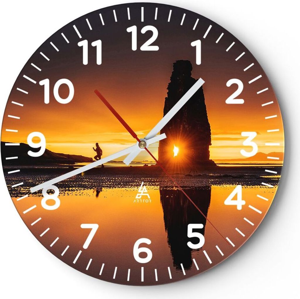 Wanduhr - Rund - Glasuhr - Meer Felsen Wasser - 30x30cm - Schleichendes Uhrwerk - Lautlos - zum Aufhängen bereit - Dekoration Modern - Wanddekorat...