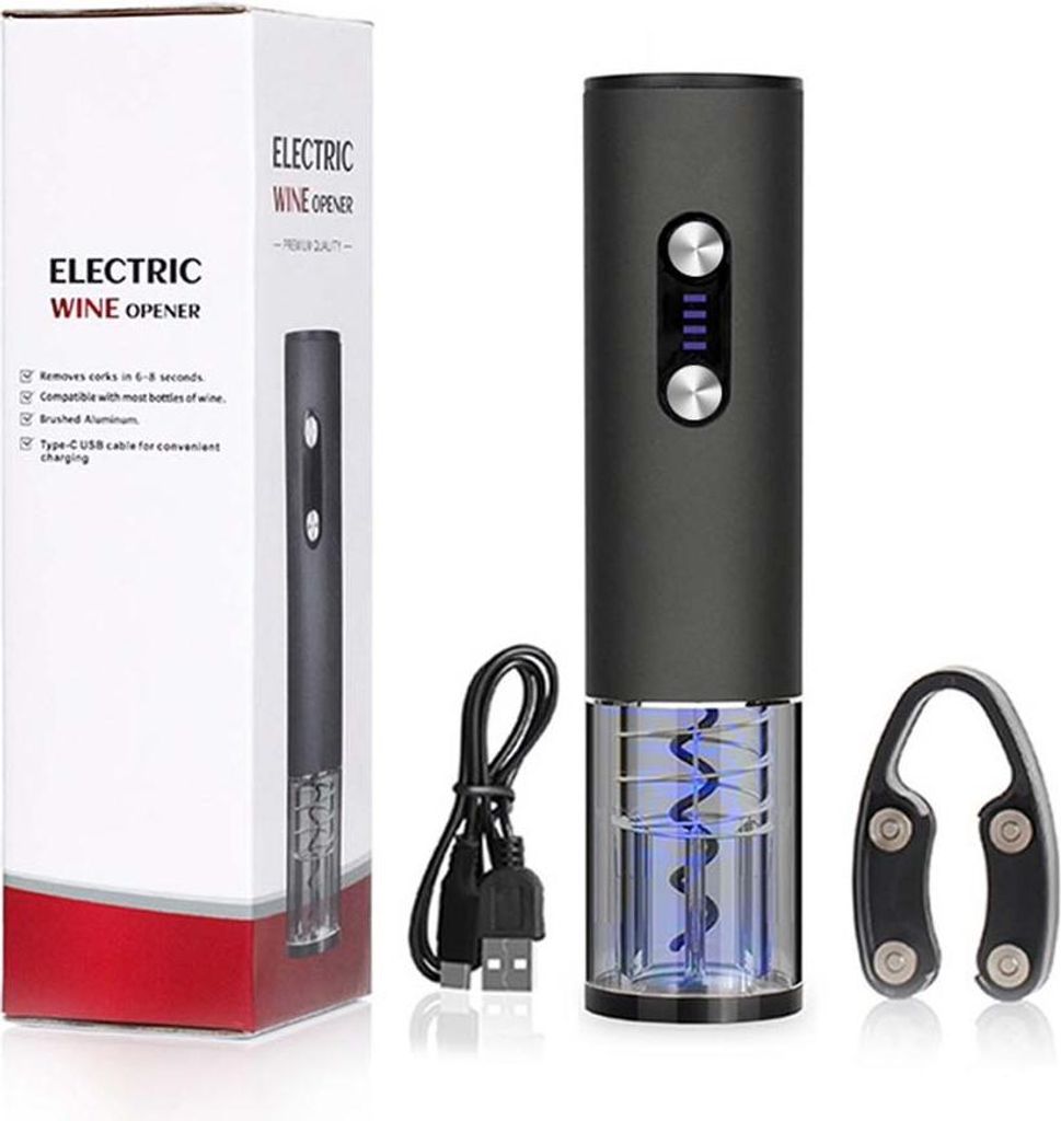 Cavatappi Elettrico Bar Originale A Ricarica USB – Nero E Rame, Alluminio – Con Tagliafoglia, Ricarica Rapida