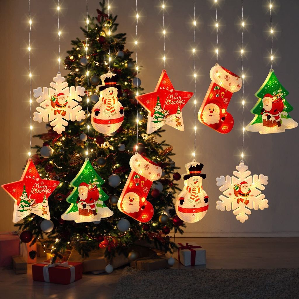 3m LED Weihnachten Lichterkette 8 Beleuchtungsmodi Lichtvorhang USB Weihnachtsbeleuchtung Fenster Wand Innen Dekoration
