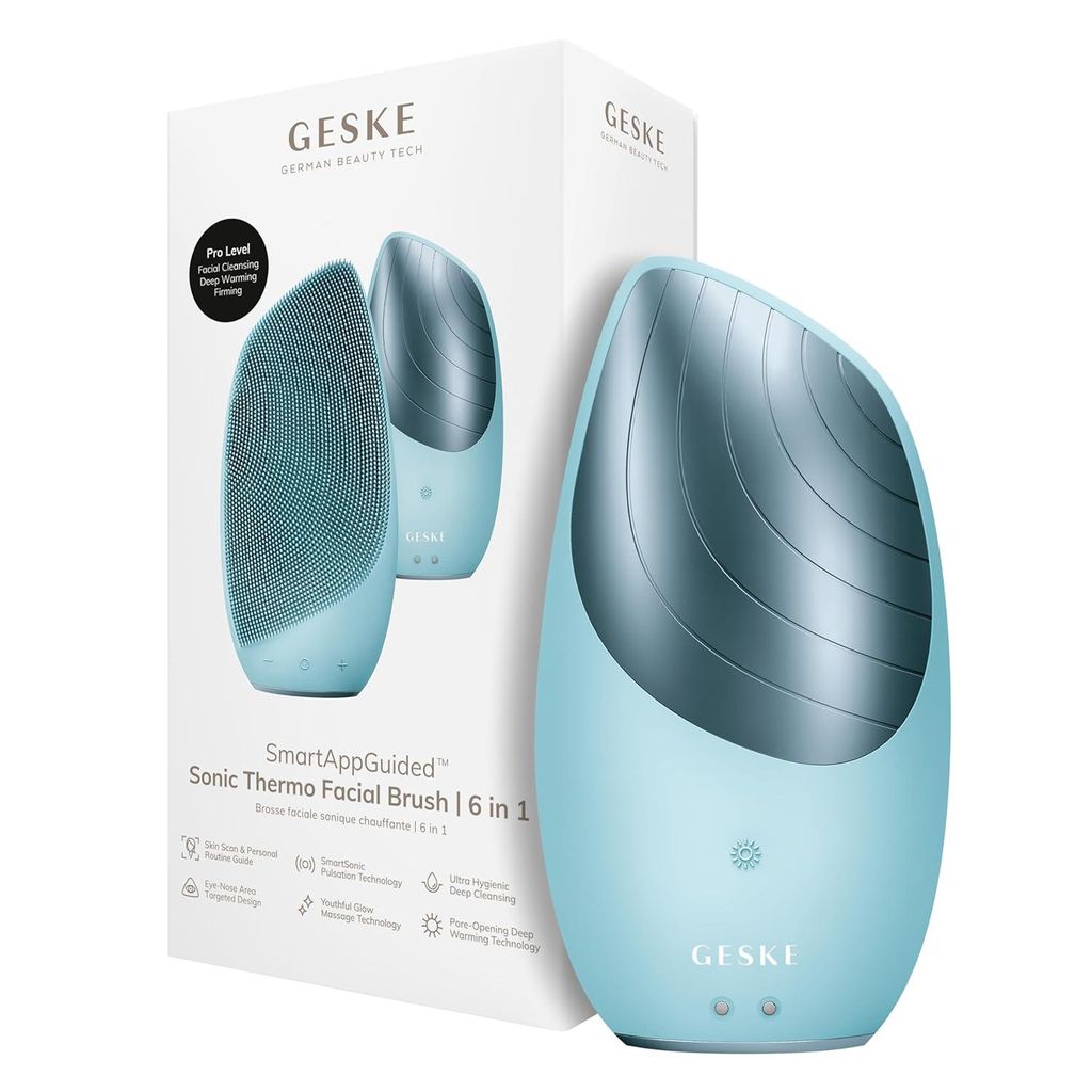 Elektrische Gesichtsreinigungsbürste 6 in 1 mit Wärmefunktion Silikon Gesichtsmassagegerät Hautreinigung Anti Aging Gesichtspflege Gerät