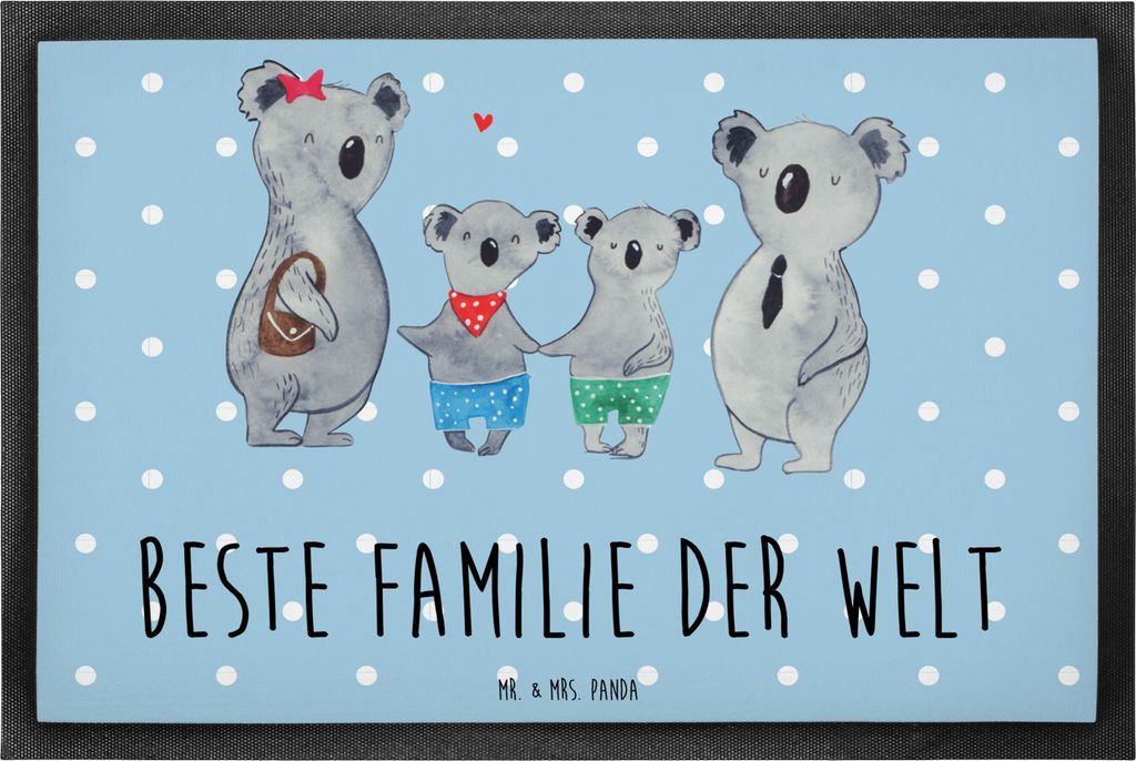 Mr. & Mrs. Panda Fussmatte Koala Familie zwei 60 x 90 cm - Blau Pastell - Geschenk, fußmatte, Koalabär, Schmutzmatte, Bodenvorleger, Fußabtreter...