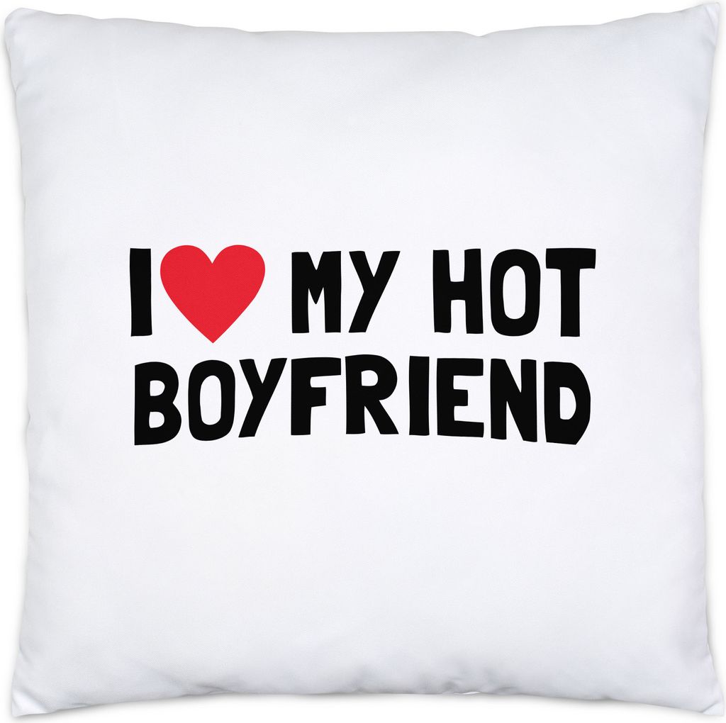 I love my hot Boyfriend Kissen inkl. Füllung Liebe Freund Paar Pärchen Jahrestag Lustig Valentinstag