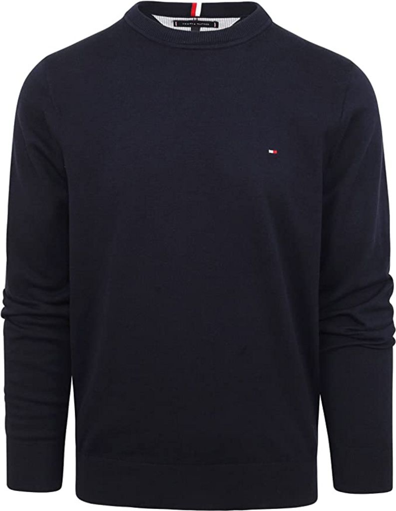 Tommy Hilfiger Pullover Rundhalsausschnitt dunkelblau einfarbig Baumwolle