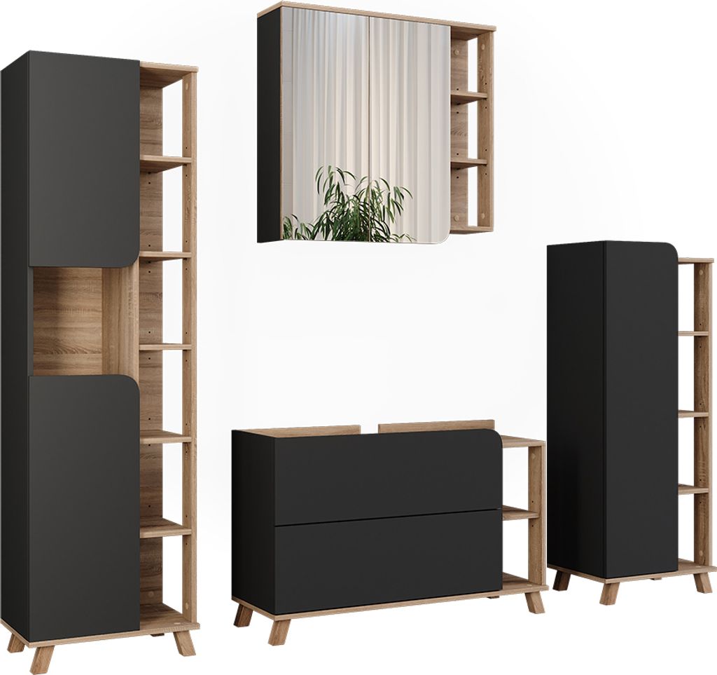 Vicco Badmöbel-Set Karen, 4 Teile, Sonoma/Anthrazit