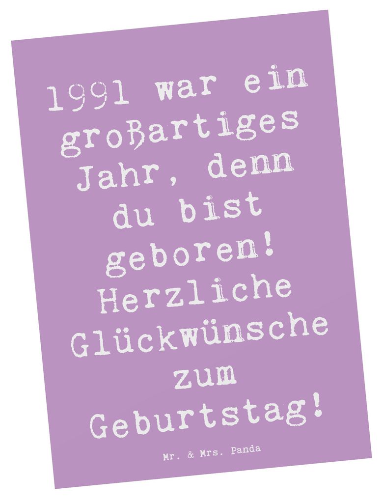 Mr. & Mrs. Panda Postkarte Spruch 1991 Geburtstag - Lavendeltraum - Geschenk, 30., Grußkarte, Geburtstagsgeschenk, Postkarten, bildkarte, Herzlich...