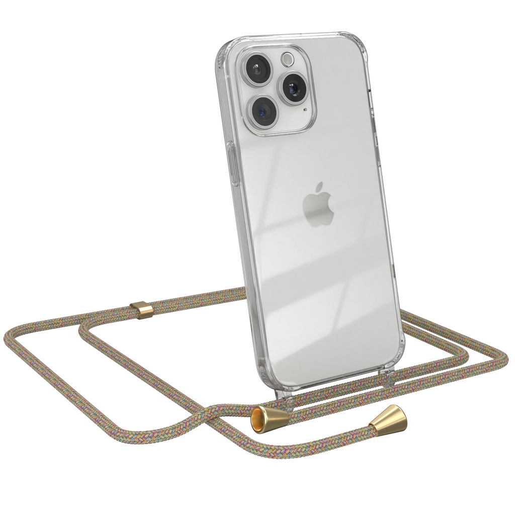 EAZY CASE Handykette kompatibel mit Apple iPhone 15 Pro Max, Handyhülle mit Umhängeband, Handykordel, Schutzhülle Clear, Band in Bunt