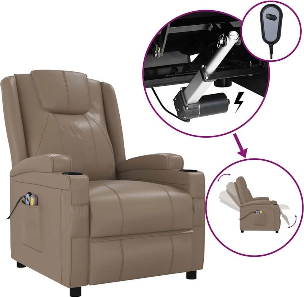vidaXL Massagesessel Elektrisch Cappuccino-Braun Kunstleder