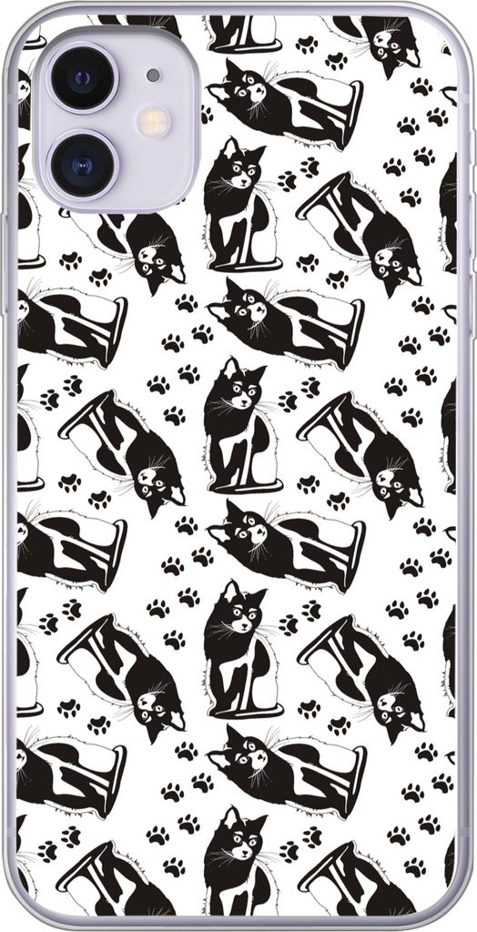 MuchoWow Handyhülle Schutzhülle Hülle für Telefoonhoesje iPhone 11 Muster - Katze - Schwarz - Weiß - Jungen - Mädchen - Kinder - Kind Silik...
