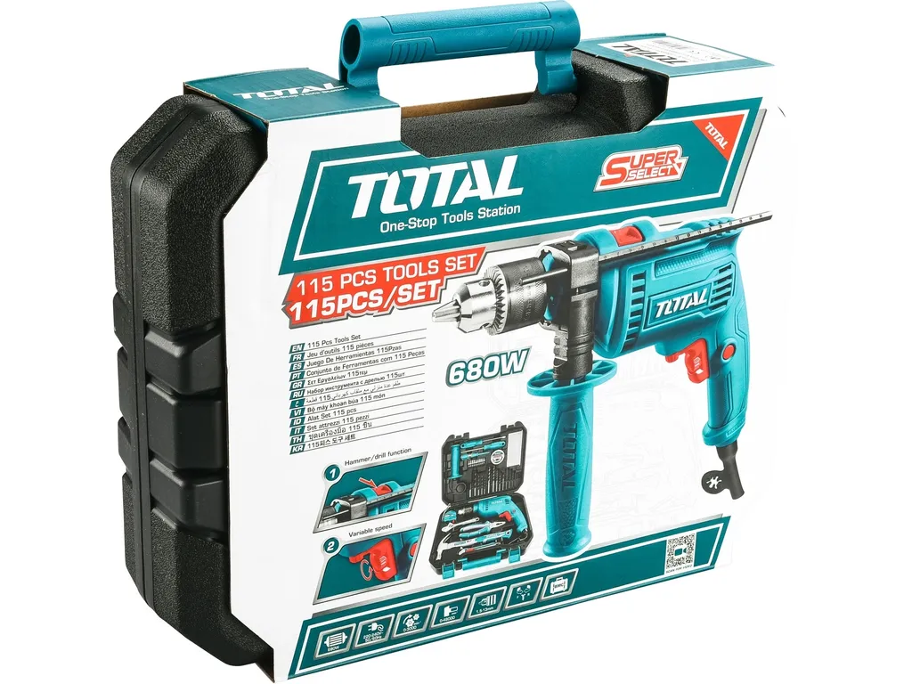 Perceuse à percussion Total THKTHP1152 680W avec kit 115 accessoires - 6