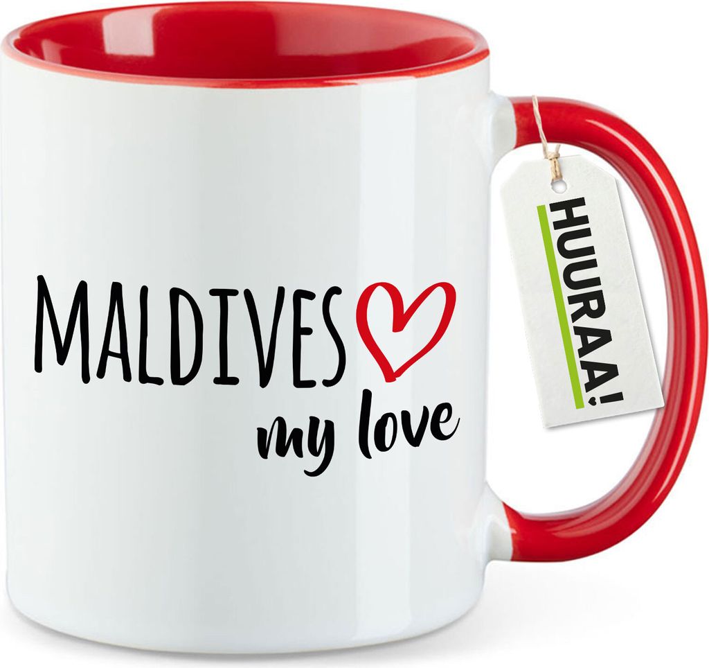 Huuraa Kaffeetasse Maldives my love 330ml Rot Keramik Kaffeebecher Geschenkidee
