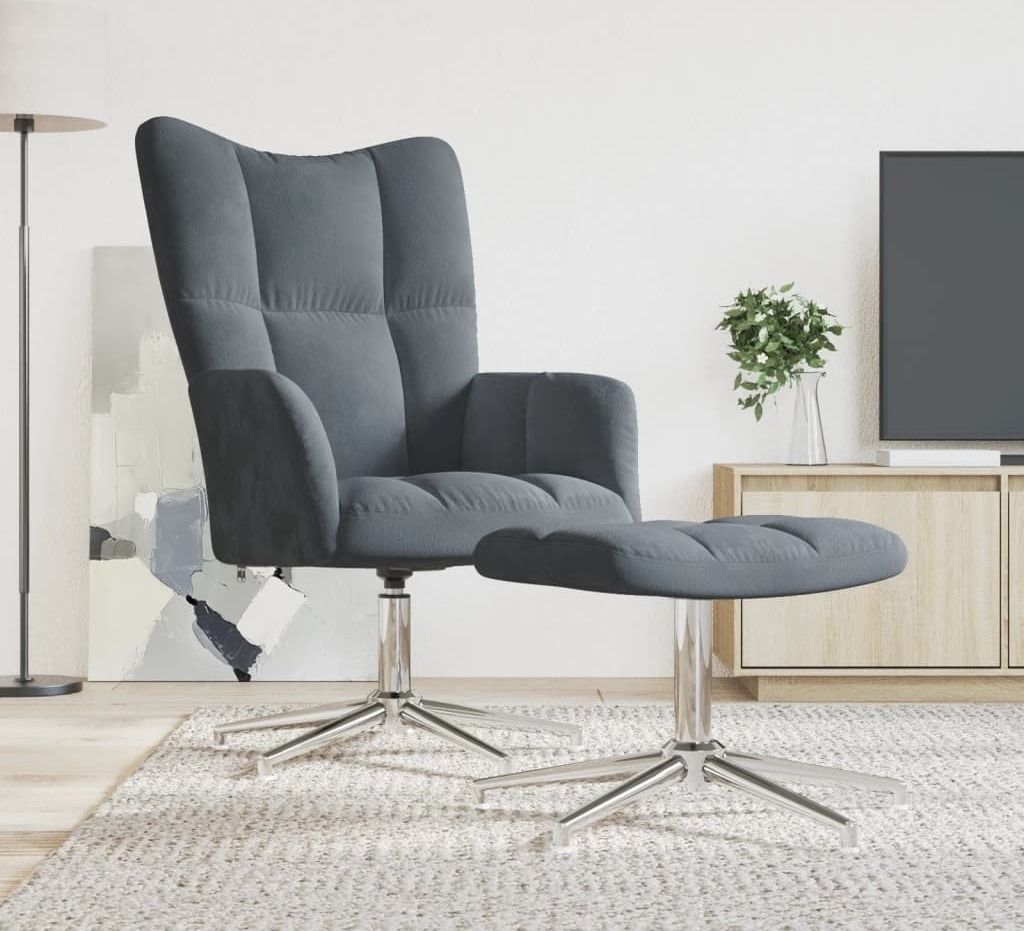 Design New Relaxsessel mit Hocker Dunkelgrau Samt - Fernseh- & Relaxsessel Möbel2025 CHY7557180 1parcel