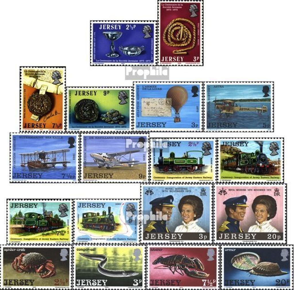 Briefmarken GB - Jersey 1973 Mi 77-94 (kompl.Ausg.) Jahrgang 1973 komplett postfrisch Antiquitäten