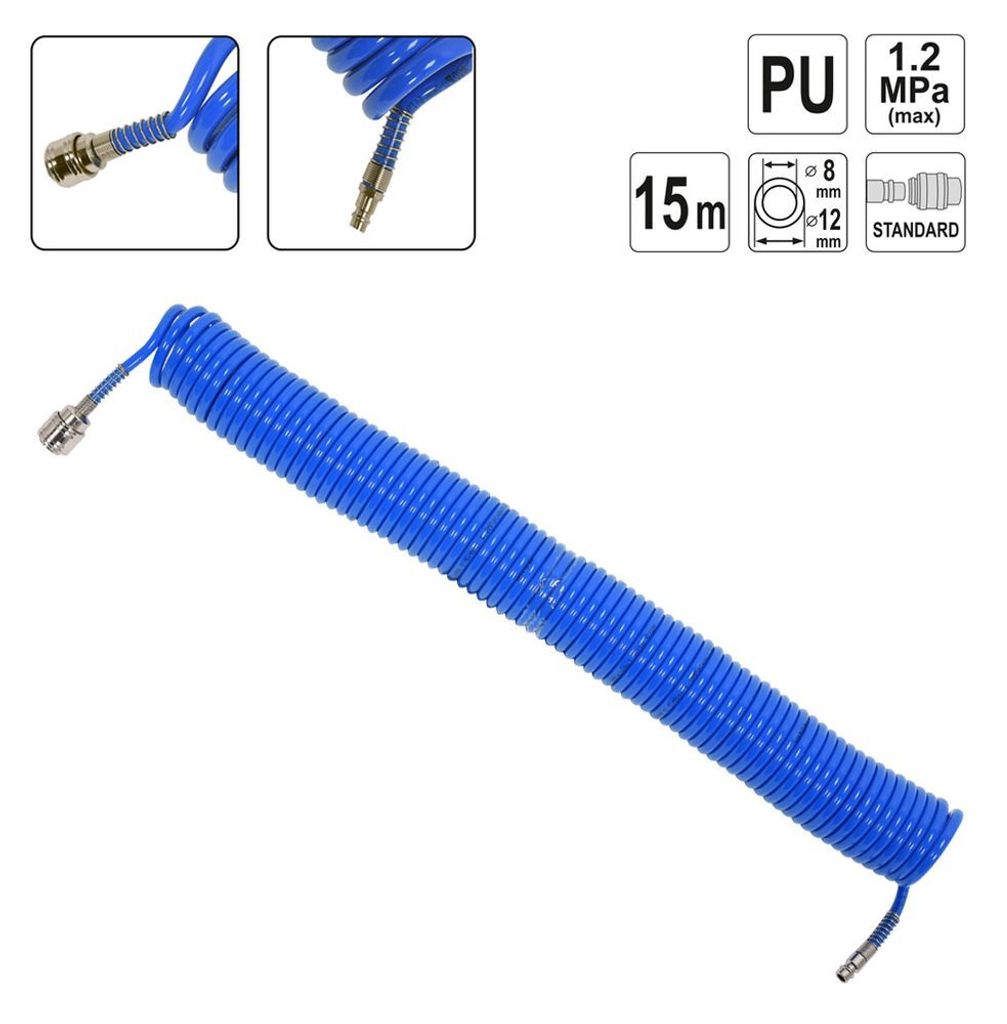 Druckluft Spiralschlauch Pressluftschlauch Polyurethan Polyurethanmit 1/4' Schnellkupplung 5m bis 15m innenØ: 5,5mm bis Ø8mm, Abmessung:15m innen...