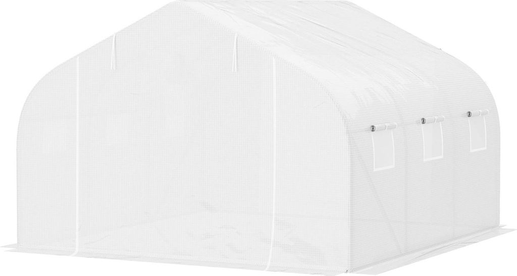 Foliengewächshaus 3,5X3X3M Uv-Schutz Tomatenhaus, Mesh-Fenster, Winddicht, Für Garten & Balkon, Metall, Weiß