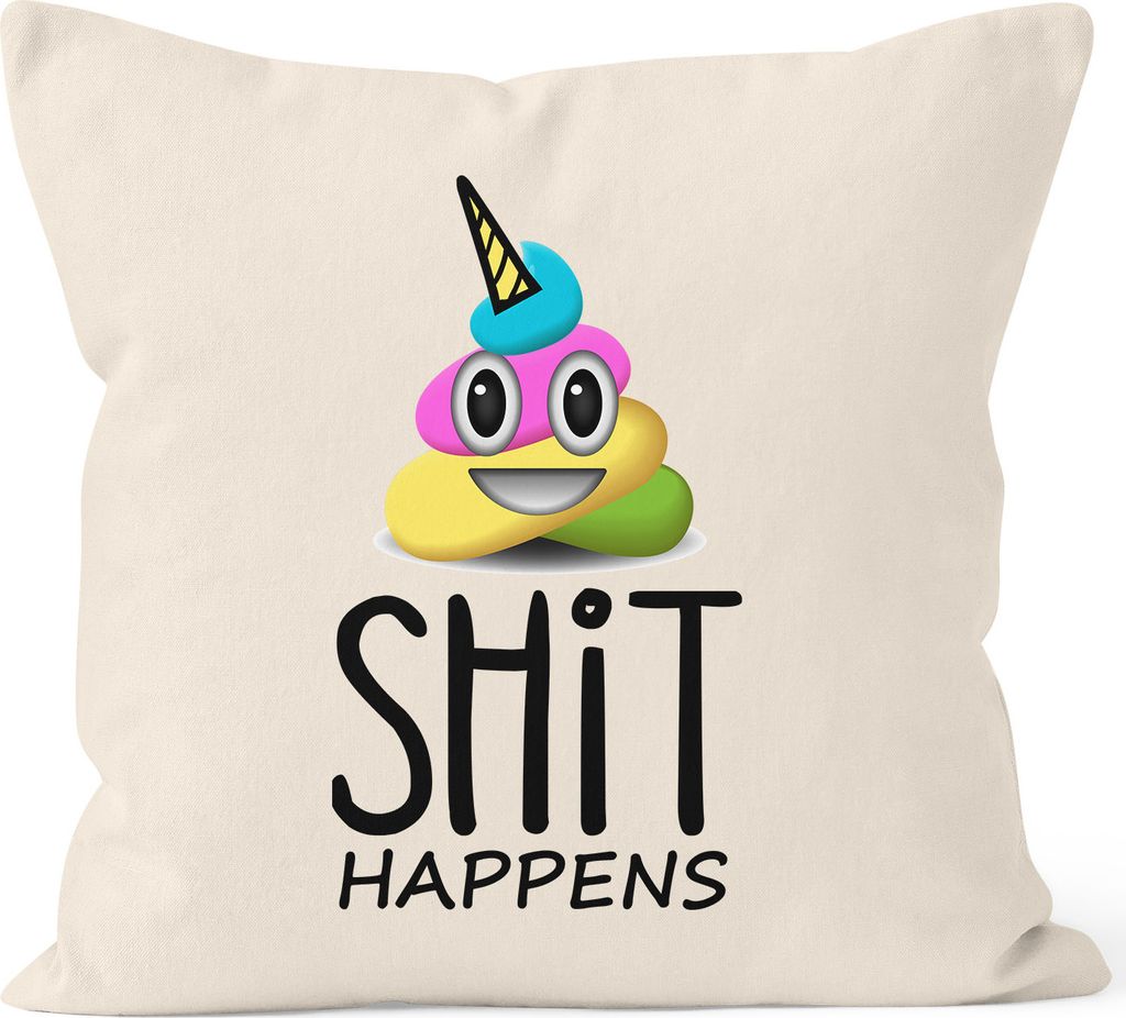 Kissenbezug Shit Happens bunter Kack-Haufen Einhorn Pile of Poo 40x40 Baumwolle MoonWorks natur unisize