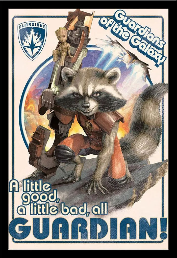 Déco Murale Marvel : Poster Rocket & Baby Groot sous Cadre sans Bris de Verre