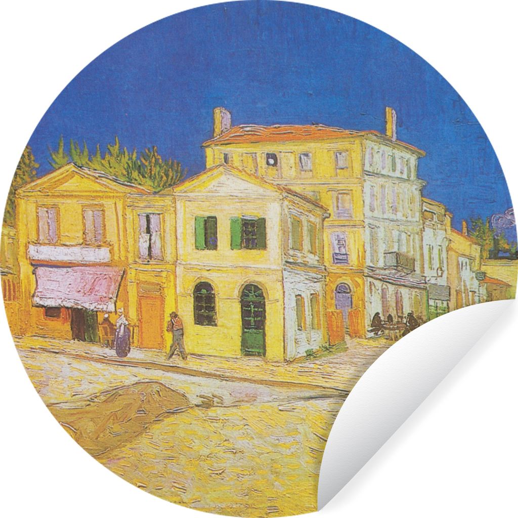 MuchoWow Runde Wandtattoo - Wandsticker Tapete Aufkleber Das gelbe Haus - Vincent van Gogh Ø 30 cm Selbstklebend und Repositionierbar - Wandaufk...