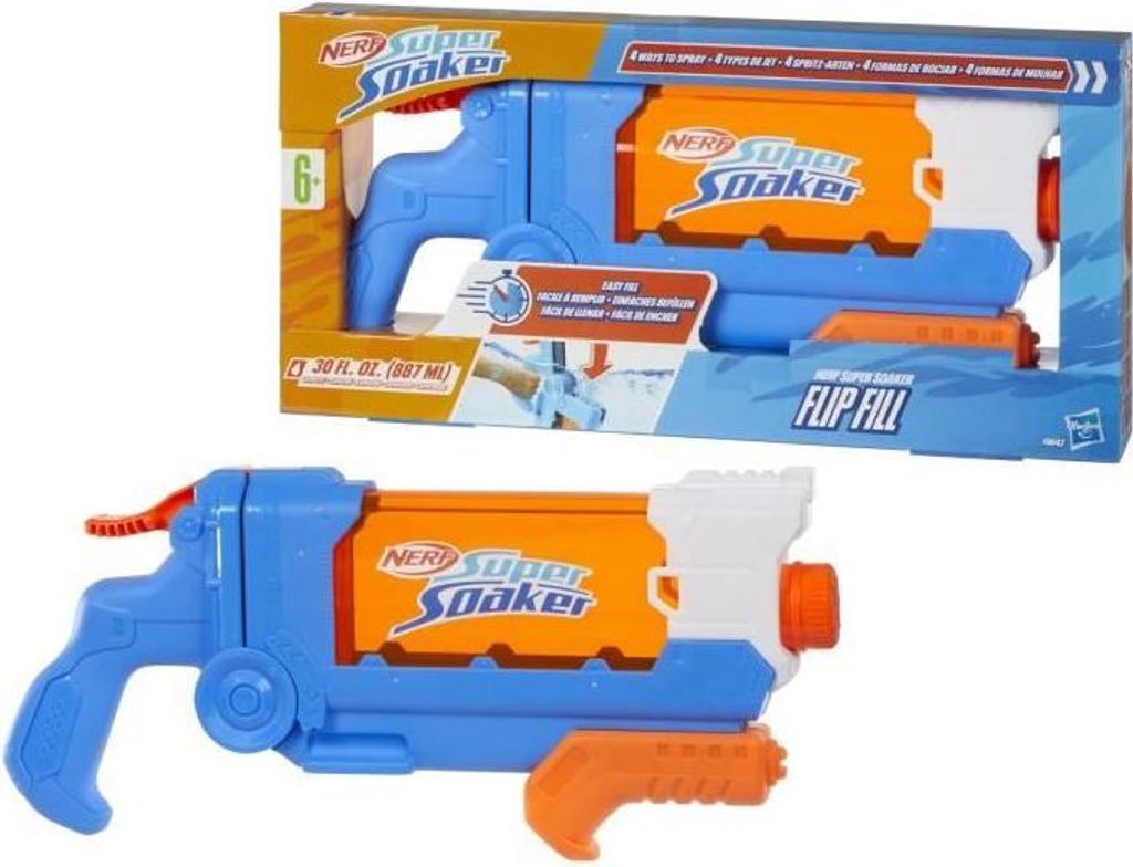 Nerf Super Soaker Flip Fill Wasserpistole, 4 Strahlarten, Schnelles Befüllen, 887 mL Kapazität, Spielzeug ab 6 Jahren