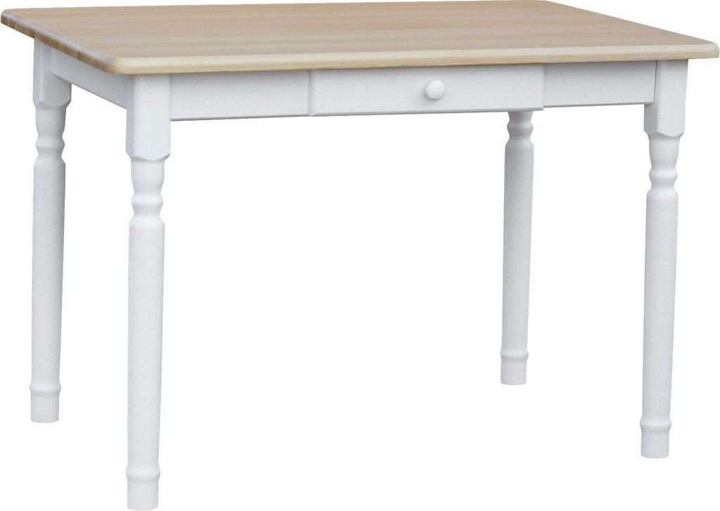 Tavolo bianco II con cassetto in legno di pino massiccio Immagine del prodotto 