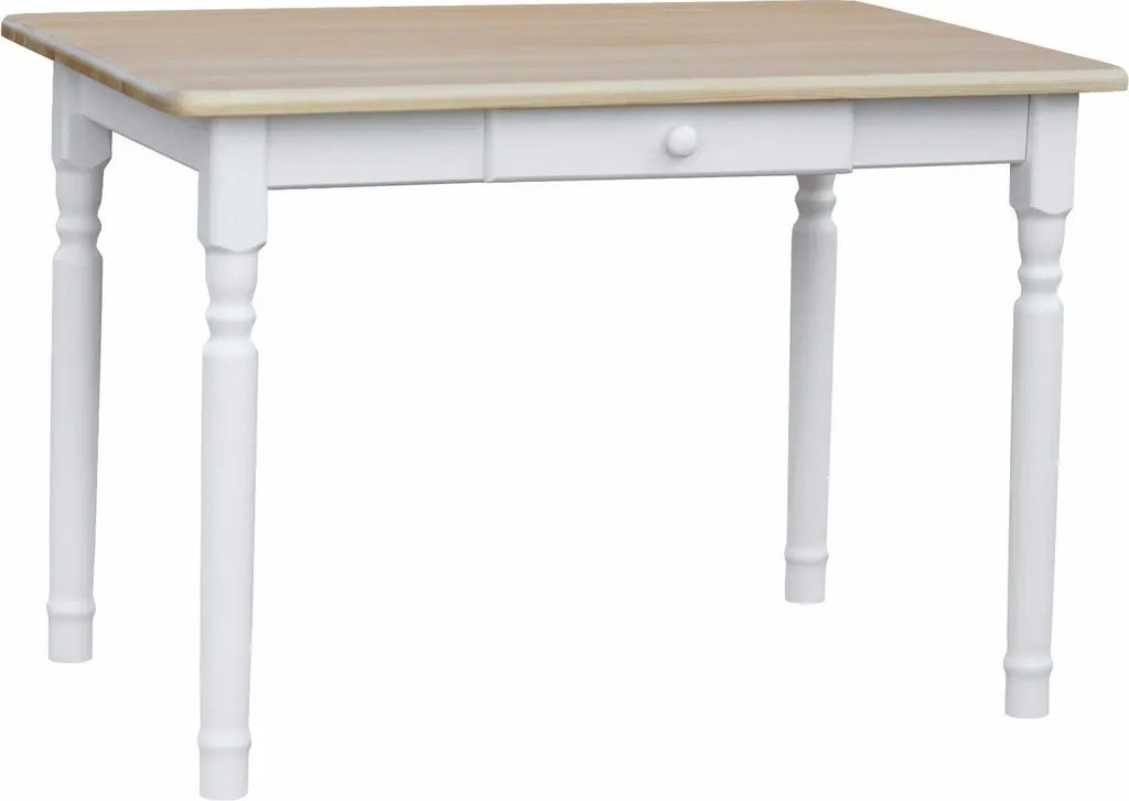 Tavolo bianco II con cassetto in legno di pino massiccio con piano laccato 90 x 60 cm