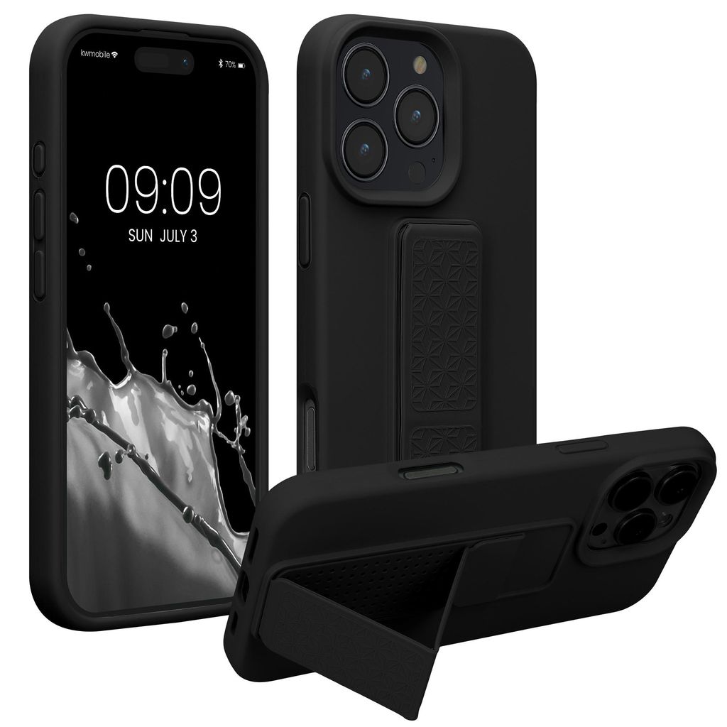 kwmobile Handyhülle für Apple iPhone 16 Pro Max Hülle - TPU Silikon Case mit Fingerhalter und Stand - Schutzhülle Cover in Schwarz