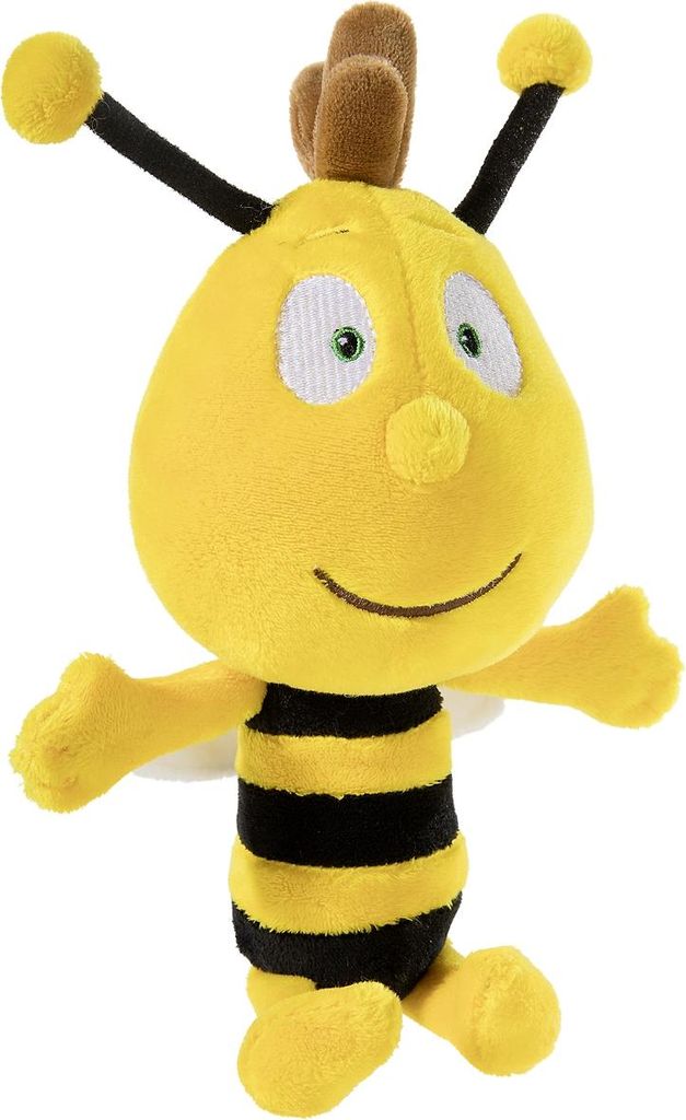 A stuffed toy bee on a white background.