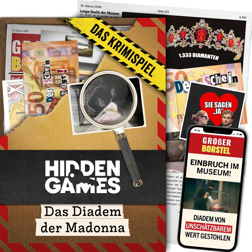 Hidden Games Tatort - Das Diadem der Madonna - Deutsch - Realistisches Tatortspiel, spannendes Detektivspiel, Escape Room Spiel