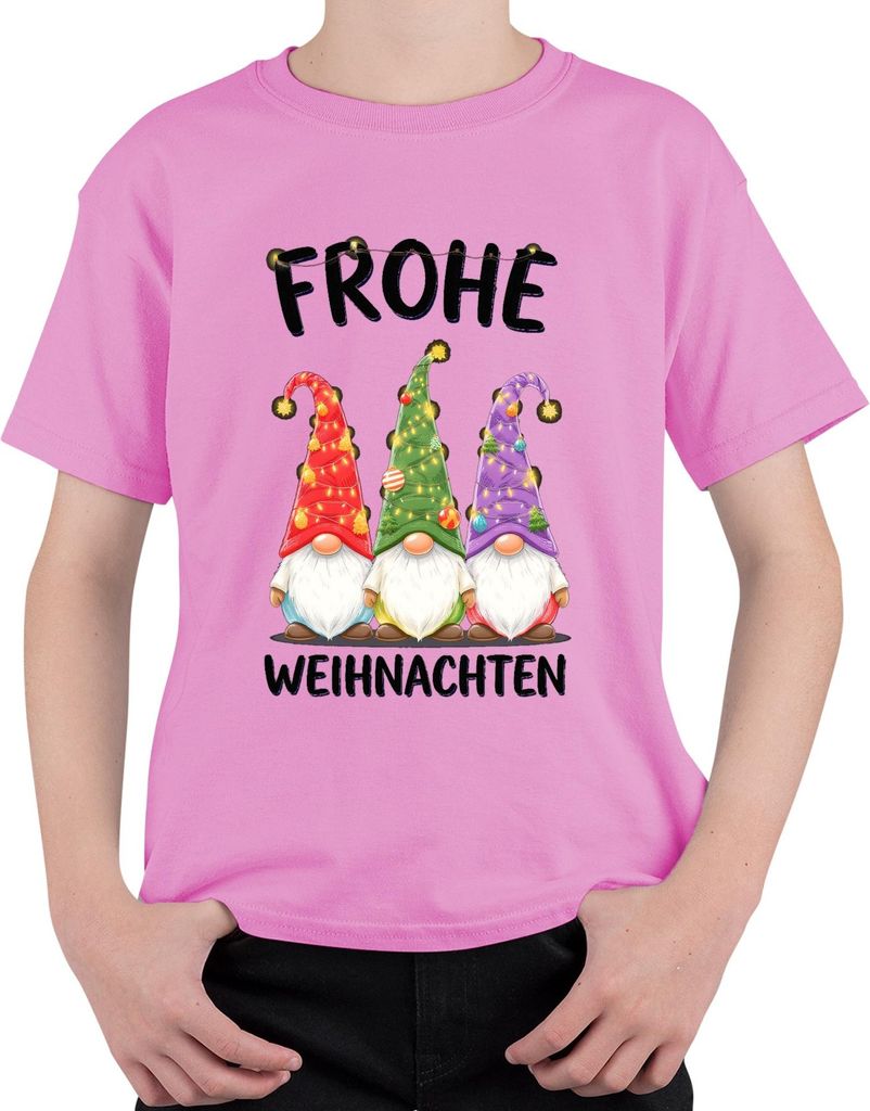 Frohe Weihnachten Wichtel Gnom Weihnachtsmütze Lichterketten Uni Kinder T-Shirt, Pink, 152