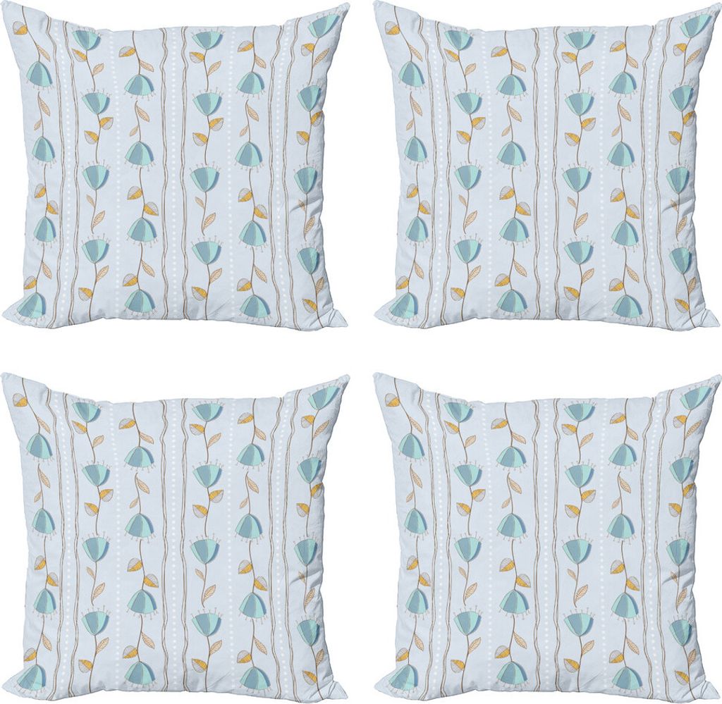 ABAKUHAUS Blumen Kissenbezug Set (4 Stück), Corsage von Blumen Streifen, Moderner Doppelseitiger Digitaldruck, 40 cm x 40 cm, Blassblau Gelb Blau