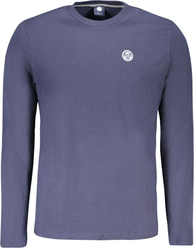 Herren Langarm T-Shirt Blau - Rundhals mit Logo Applikation