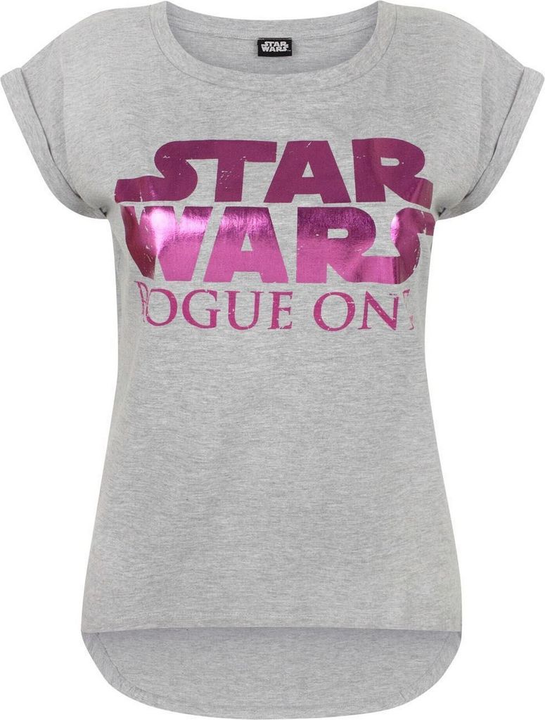 Star Wars Damen Rogue One runder hinterer Saum T-Shirt NS4274 (L) (Grau/Pink)