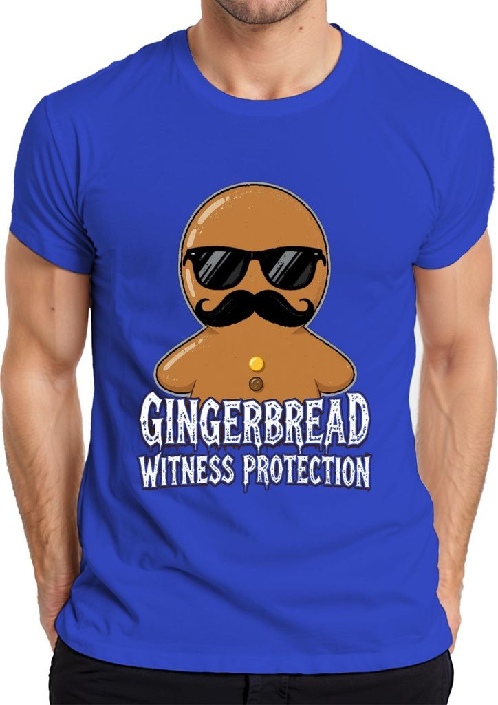 Gingerbread Witness Protection Weihnachten lustig Schnurrbart Herren T-Shirt, Blau, S