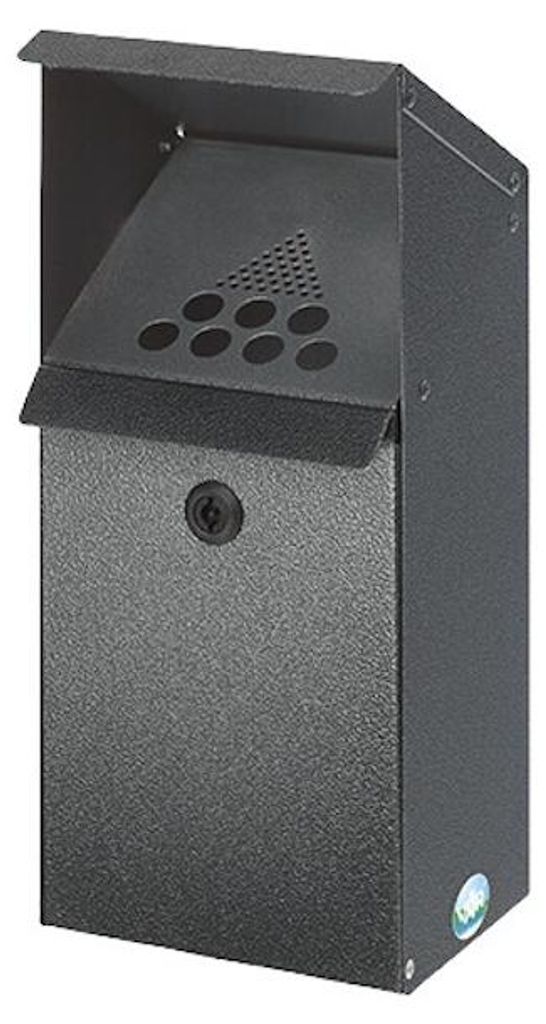 Großvolumiger Wandascher mit Schutzdach | 3,7 Liter, HxBxT 41x18x15cm | Verzinkter Stahl | Grau
